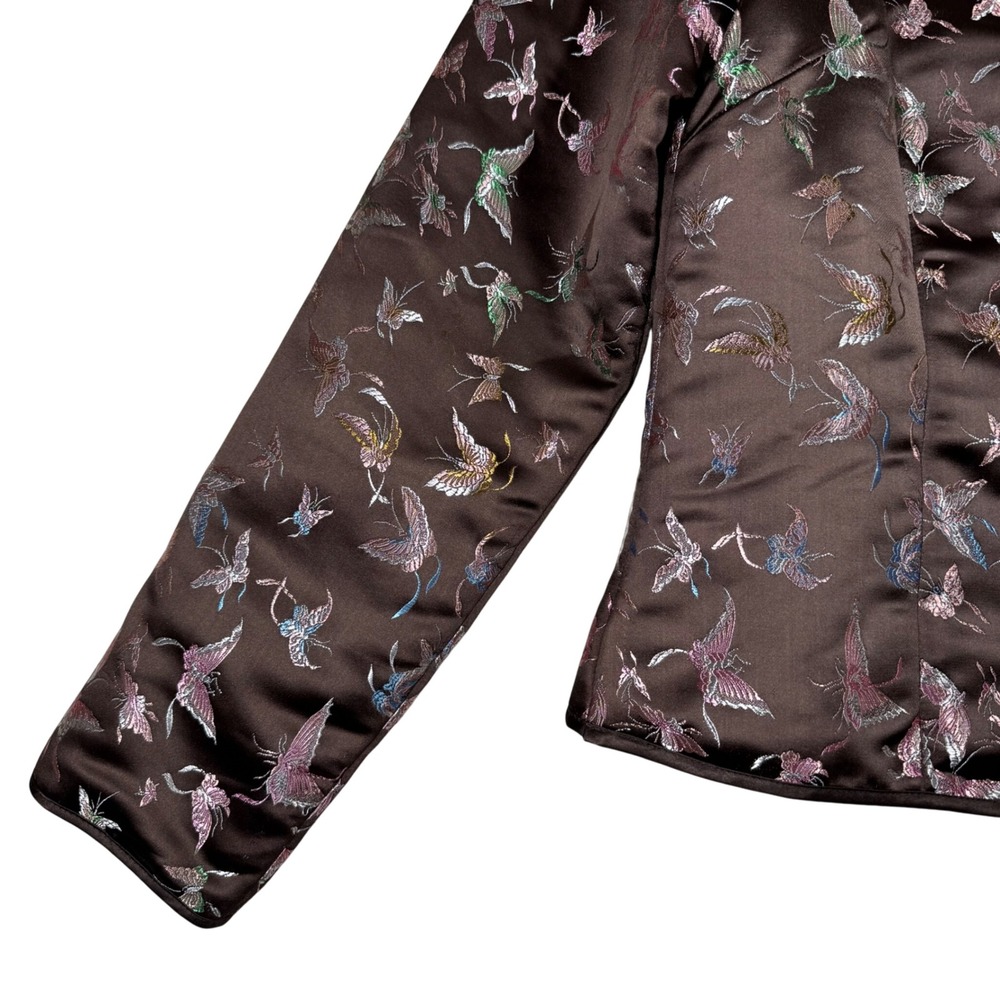 Old Navy Asian Style Butterfly‎ Print Jacket Women's Large Brown Y2K Vintage - Picture 3 of 11